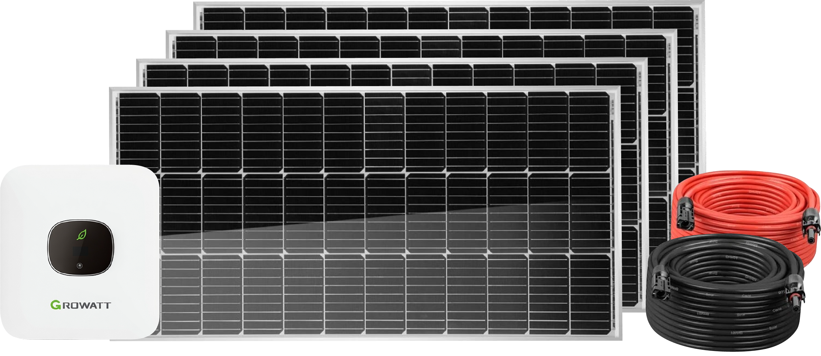 solar panels, growat inverter and solar panel cables